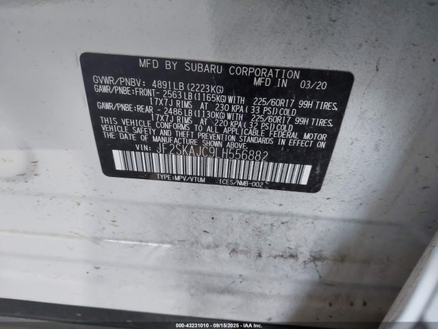 JF2SKAJC9LH556882 Subaru naturally aspirated u5