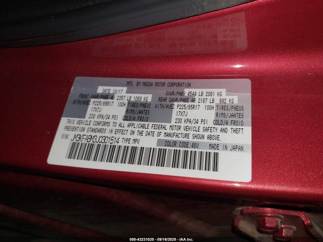 JM3KFABM3J0301514 Mazda py cylinder deactivation