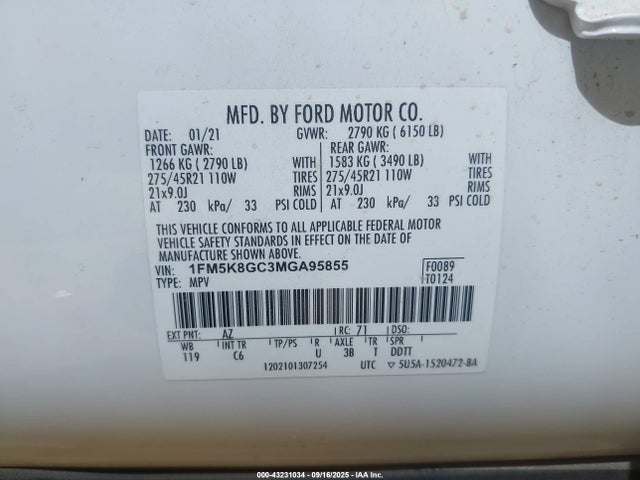 1FM5K8GC3MGA95855 Ford gtdi