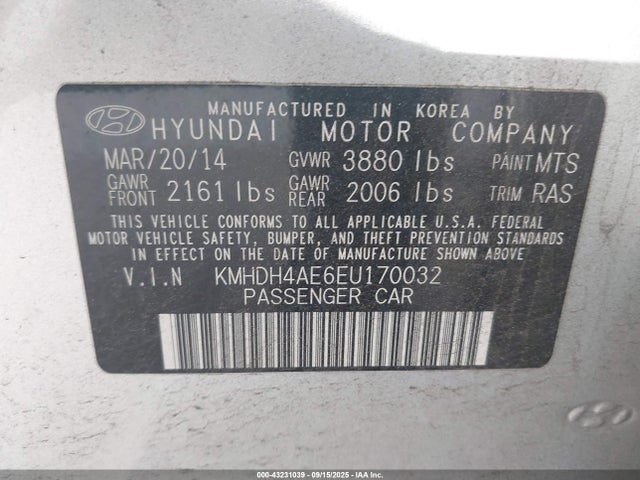 KMHDH4AE6EU170032 Hyundai dohc mpi nu