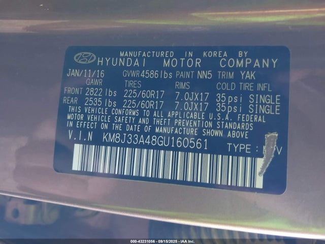 KM8J33A48GU160561 Hyundai Tucson