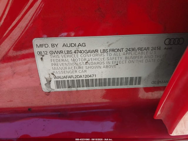 2013 AUDI A4 WAUAFAFL2DA120471 Photo 8