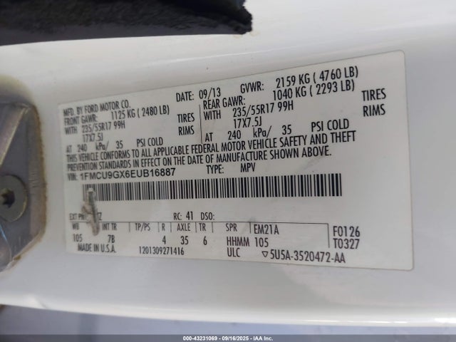 Ford 2014 2014 1FMCU9GX6EUB16887 Image 9