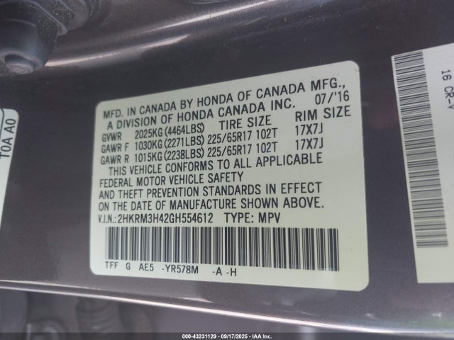 Honda k24w9 2016 2HKRM3H42GH554612 Image 9