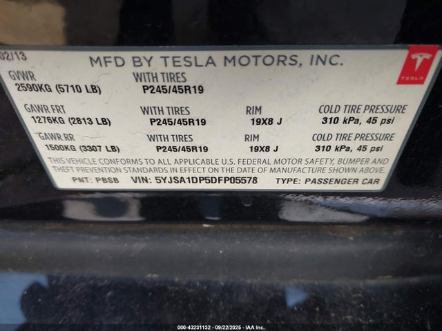 2013 TESLA MODEL S 5YJSA1DP5DFP05578 Photo 8