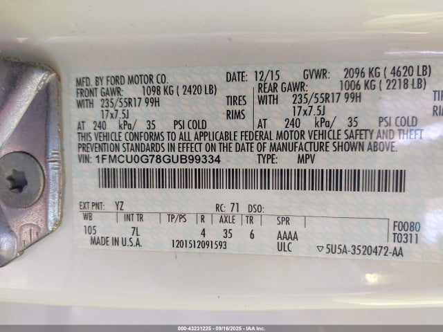 1FMCU0G78GUB99334 Ford 2016
