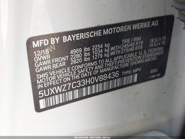 BMW 2017 2017 5UXWZ7C33H0V88436 Image 9