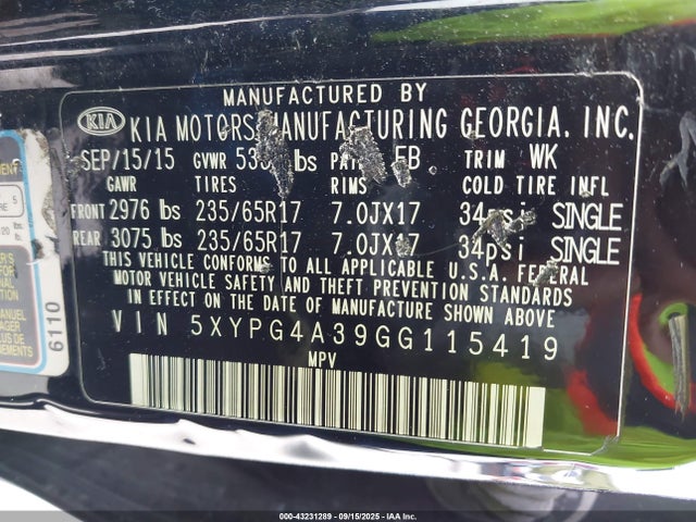 5XYPG4A39GG115419 KIA dohc gdi theta ii