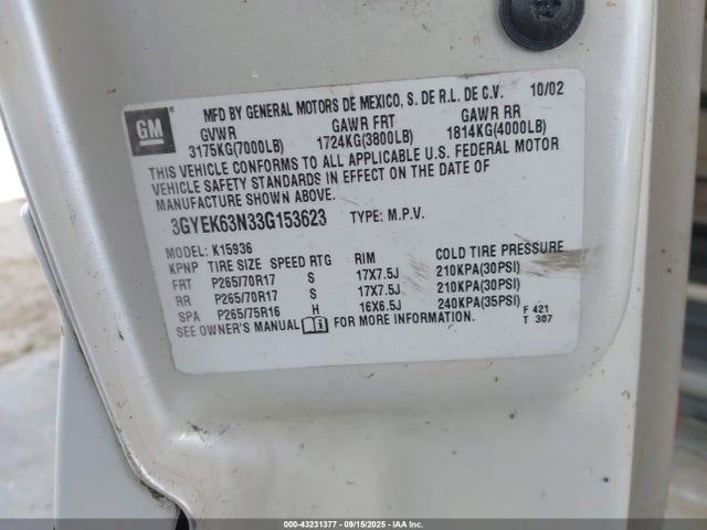 2003 CADILLAC ESCALADE EXT 3GYEK63N33G153623 Photo 8