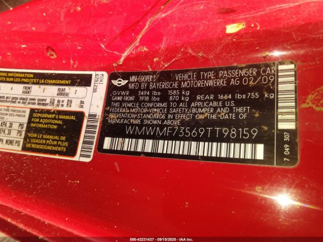 2009 MINI COOPER S WMWMF73569TT98159 Photo 8