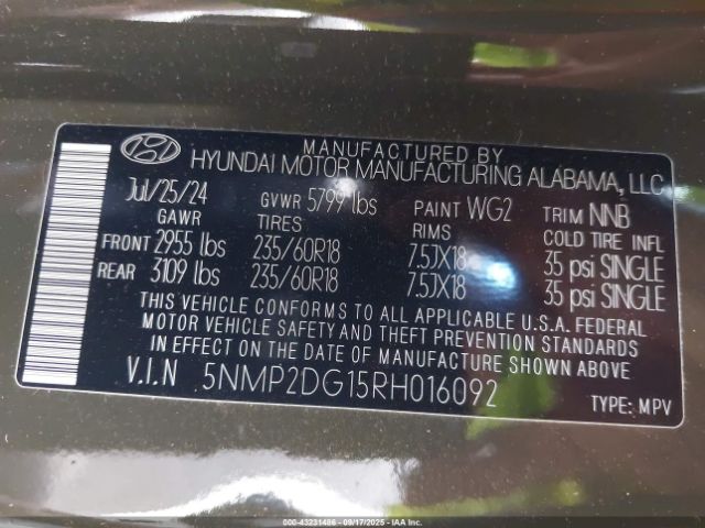 2024 HYUNDAI SANTA FE HYBRID 5NMP2DG15RH016092 Photo 8