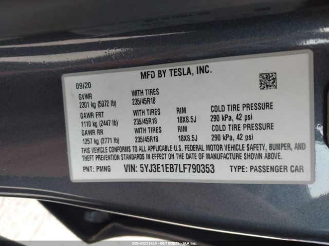 2020 TESLA MODEL 3 5YJ3E1EB7LF790353 Photo 8