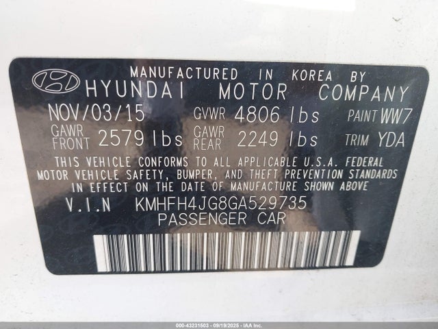KMHFH4JG8GA529735 Hyundai dohc gdi lambda ii