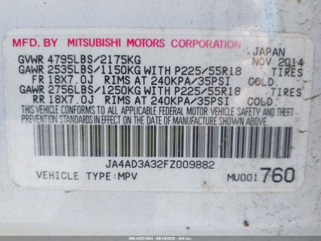 2015 MITSUBISHI OUTLANDER JA4AD3A32FZ009882 Photo 8