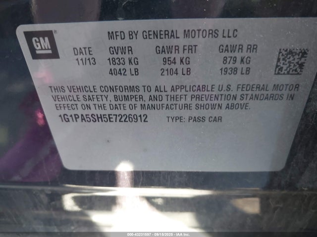 Chevrolet luw 2014 1G1PA5SH5E7226912 Image 9