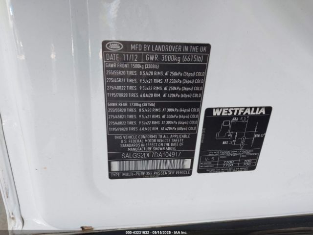 2013 LAND ROVER RANGE ROVER SALGS2DF7DA104917 Photo 8