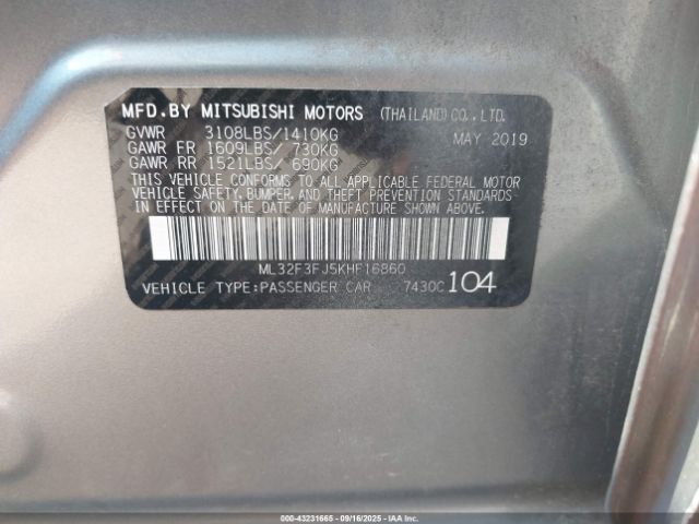 2019 MITSUBISHI MIRAGE G4 ML32F3FJ5KHF16860 Photo 8