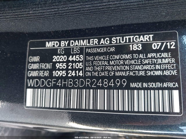 2013 Mercedes-benz C 250 Sport მანქანა იყიდება აუქციონზე, vin: WDDGF4HB3DR248499, აუქციონის ნომერი: 43231694