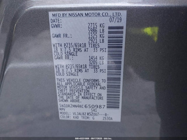 Nissan 2019 2019 5N1DR2MN4KC650987 Image 9
