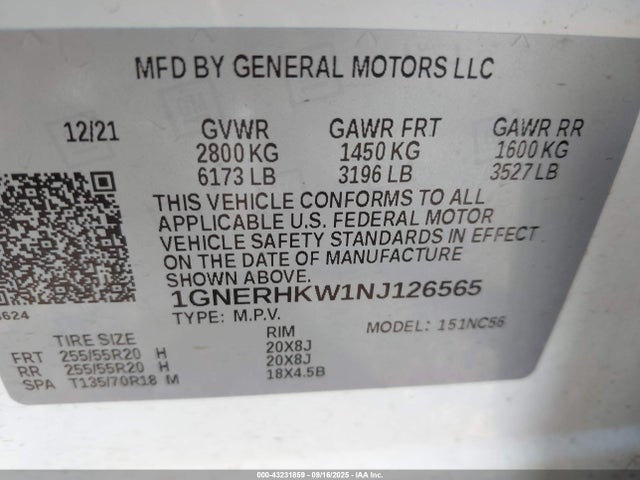 1GNERHKW1NJ126565 Chevrolet lfy