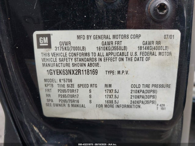 2002 CADILLAC ESCALADE 1GYEK63NX2R118169 Photo 8