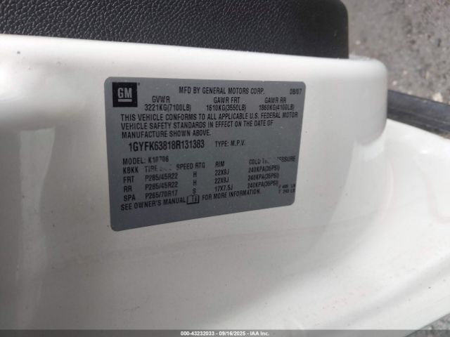 2008 CADILLAC ESCALADE 1GYFK63818R131383 Photo 8