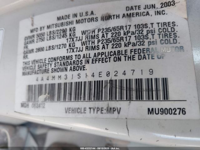2004 MITSUBISHI ENDEAVOR 4A4MM31S14E024719 Photo 8