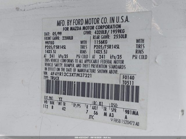 1999 MAZDA B2500 4F4YR12C3XTM37321 Photo 8