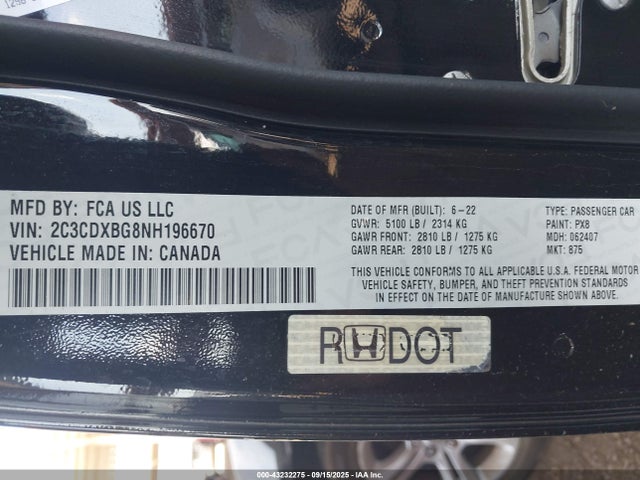 2C3CDXBG8NH196670 Dodge Charger