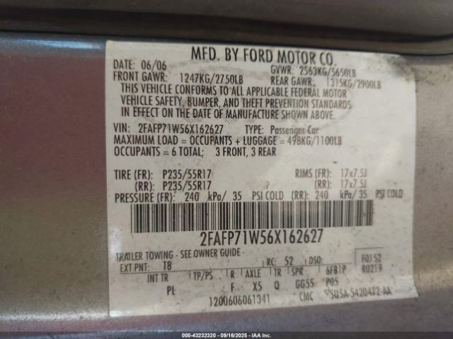 2006 FORD CROWN VICTORIA 2FAFP71W56X162627 Photo 8