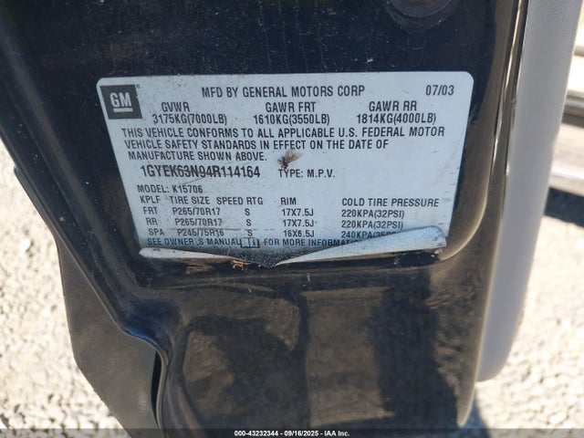 2004 CADILLAC ESCALADE 1GYEK63N94R114164 Photo 8