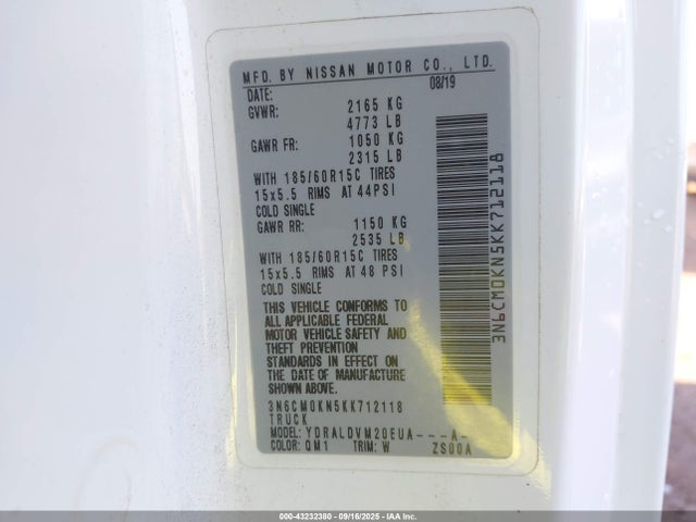 3N6CM0KN5KK712118 Nissan 2019