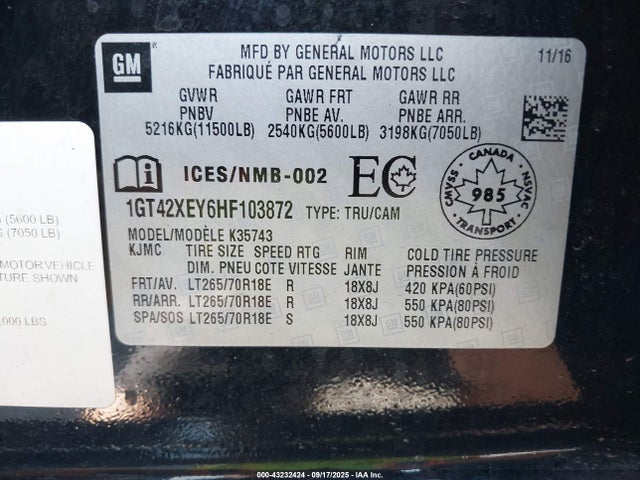 1GT42XEY6HF103872 GMC l5p - direct injection, duramax, gen 5, var 1