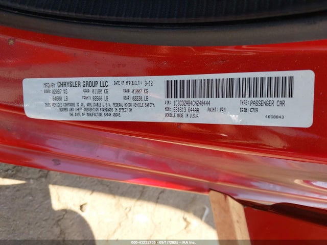 Aukcja sprzedaży 2012 Dodge Avenger Se, vin: 1C3CDZAB4CN240444, numer aukcji: 43232735