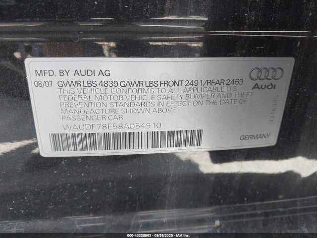2008 AUDI A4 WAUDF78E58A054910 Photo 8