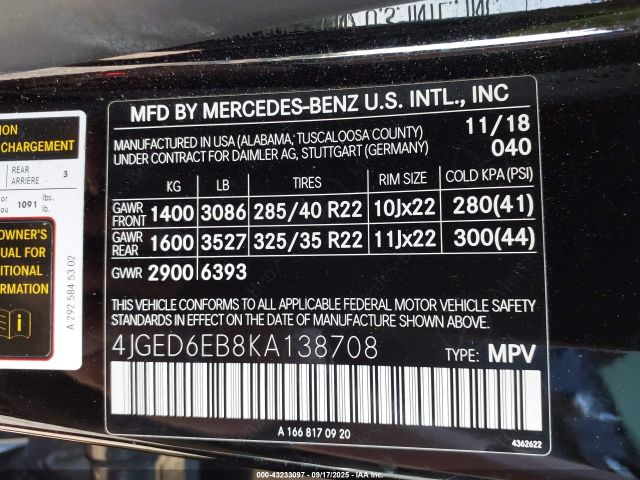 2019 MERCEDES-BENZ AMG GLE 43 COUPE 4JGED6EB8KA138708 Photo 8