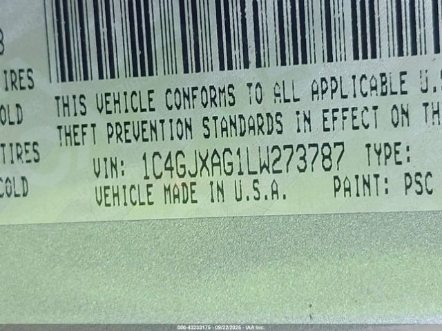 2020 JEEP WRANGLER 1C4GJXAG1LW273787 Photo 8