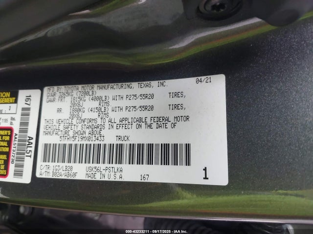 Toyota 3ur-fe 2021 5TFHY5F19MX013433 Image 9