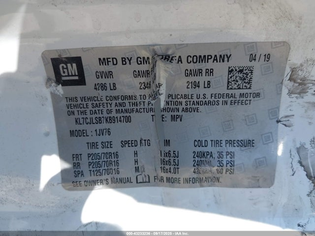 Chevrolet luv - mfi, variable valve timing, e85 max, alum 2019 KL7CJLSB7KB914700 Image 9