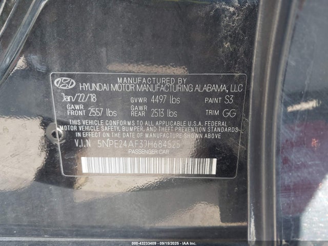 5NPE24AF3JH684525 Hyundai gdi theta-ii