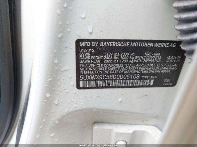 2013 BMW X3 5UXWX9C58D0D05108 Photo 8