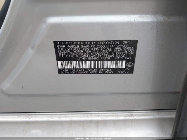 2011 LEXUS ES 350 JTHBK1EG4B2471279 Photo 8