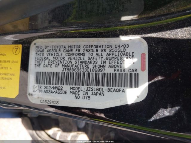 2003 LEXUS GS 300 JT8BD69S330186897 Photo 8