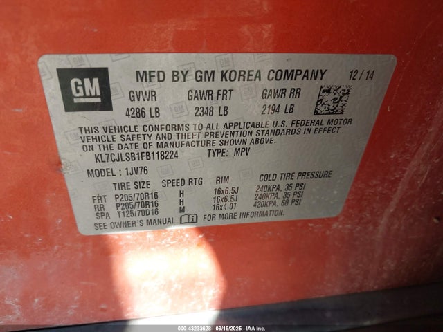 Chevrolet LUV 2015 KL7CJLSB1FB118224 Image 9