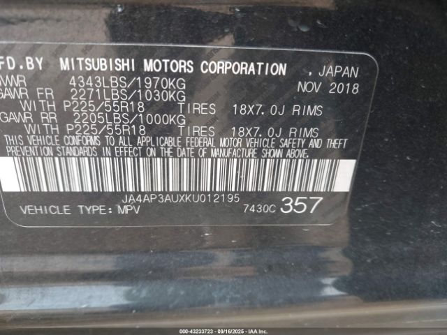 2019 MITSUBISHI OUTLANDER SPORT JA4AP3AUXKU012195 Photo 8