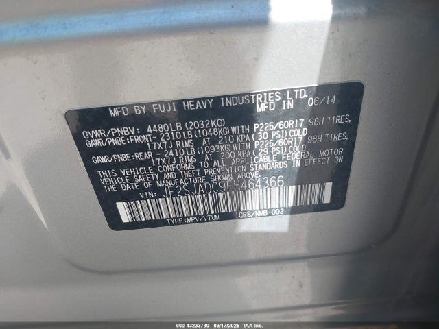 Subaru 2.5na u5 2015 JF2SJADC9FH464366 Image 9