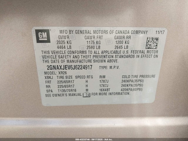 2GNAXJEV6J6224917 Chevrolet lyx - direct injection, vvt, fgt, turbo, alum, gen1