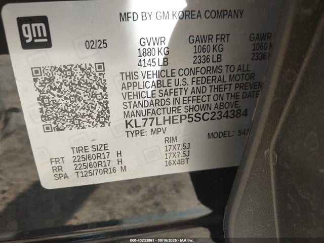 KL77LHEP5SC234384 Chevrolet lbp
