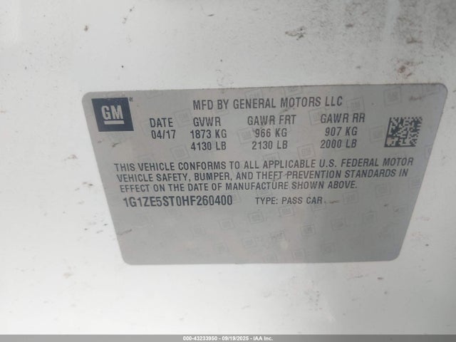 1G1ZE5ST0HF260400 Chevrolet lfv - di: direct injection, vvt: variable valve timing, gen 1