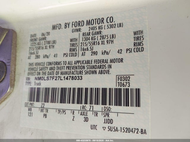Ford 2020 2020 NM0LS7F27L1478033 Image 9